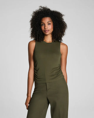 Sleek Jersey High Neck Ruched Tank Dark Pine // Spanx