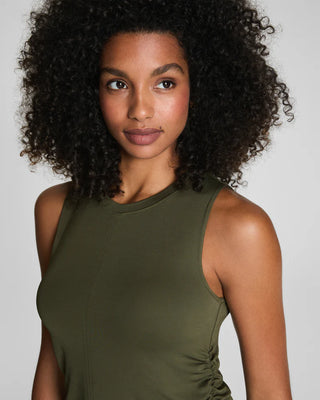 Sleek Jersey High Neck Ruched Tank Dark Pine // Spanx
