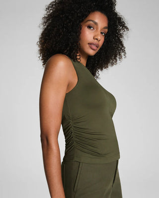 Sleek Jersey High Neck Ruched Tank Dark Pine // Spanx
