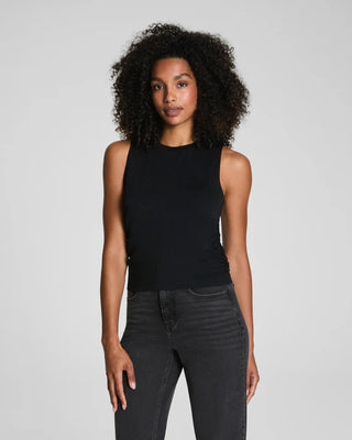Sleek Jersey High Neck Ruched Tank Black // Spanx