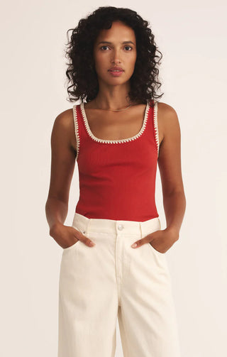 Z Supply Jaidynn Whipstitch Rib Tank - Cabana Red
