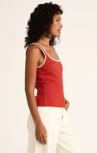 Z Supply Jaidynn Whipstitch Rib Tank - Cabana Red