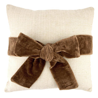 Velvet Bow Pillow - Light Brown