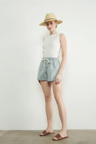 Pixie Denim Boxes Shorts- Denim Stripe Blue