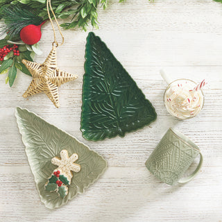Ceramic Stamped Tree Platter Sage