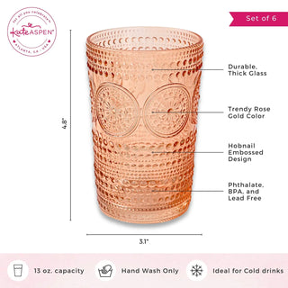 Hobnail Beaded Floral Clear Drinking Glasses - 13 oz