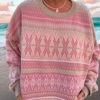 Aspen Ski Winter Sweater- Pink Snowflake