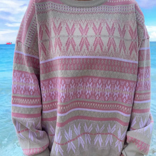 Aspen Ski Winter Sweater- Pink Snowflake