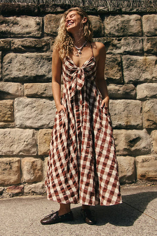 Free People Via Midi Dress- Brown Combo Everly