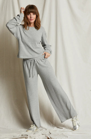 Clover Brushed Thermal Wide Leg pant Heather Grey - Perfect White Tee