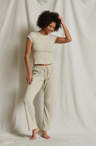 Leann Sweater Rib Jogger Heather Oatmeal - Perfect White Tee