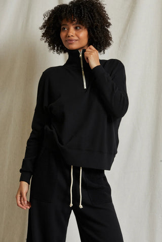 Maren French Terry Half Zip - Black - Perfect White Tee