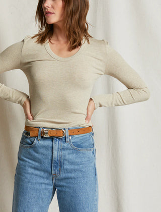 Robyn U Neck Rib Long Sleeve Shirt Oatmeal - Perfect White Tee