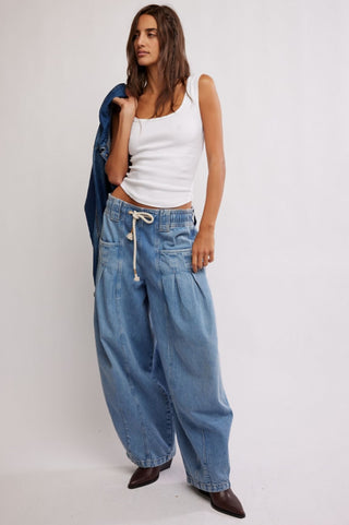 Free People Margo Wide Leg Barrel Pull On Jeans