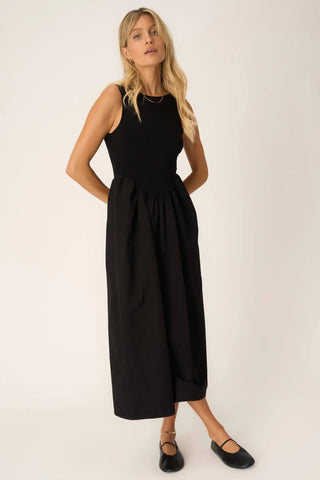 Corine Mixed Fabric Tank Dress- Black / Project Social T