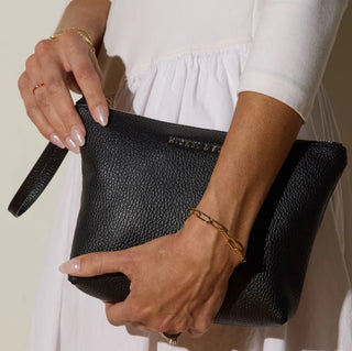Black Essential Pouch- Medium / Nickel & Suede