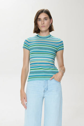 Selene Short Sleeve Crew Neck Sweater - Blue Green Multi // Pistola