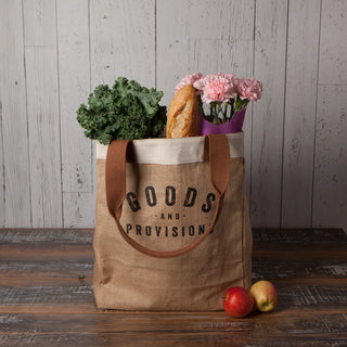 Goods and Provisions Large Burlap Shopping Bag