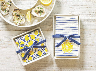 Ceramic Napkin Tray + Napkins - Lemons
