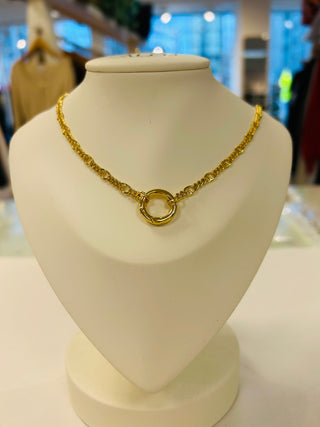 Gold Mariner Curb Chain w/ Spring Ring Charm Necklace