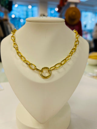 Gold Round Paper Link Chain Charm Necklace