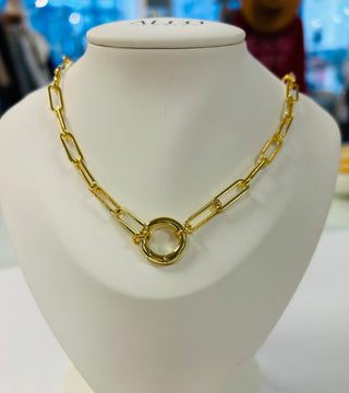 Large Gold Paper Link Chain Charm Necklace