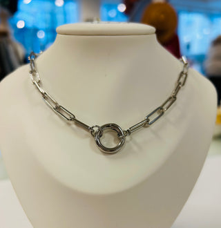 Large Silver Paper Link Chain Charm Necklace