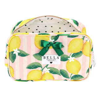Pink Stripes + Lemons Quilted Cosmetic Bag