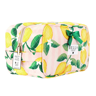 Pink Stripes + Lemons Quilted Cosmetic Bag