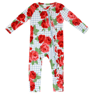 Blue Gingham + Red Roses Cozy Romper