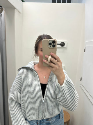 Mavi Tricot Full Zip Sweatshirt / Antique White Stripe