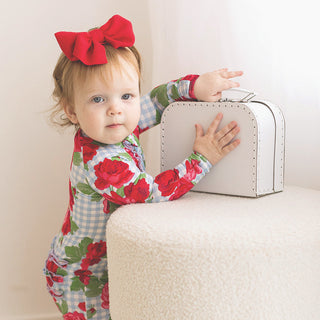 Blue Gingham + Red Roses Cozy Romper