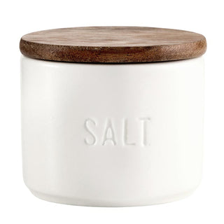 Salt Ceramic Pot With Wood Lid