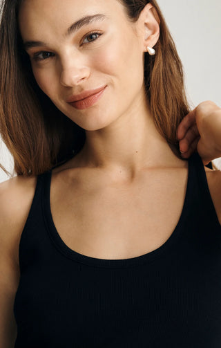 Mavi Ribbed Scoop Neck Tank Top Black