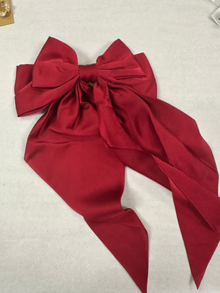 Holiday Silk Bow Hairpiece - Wine Red