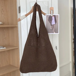 Retro Knit Tote Bag - Brown