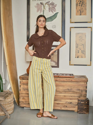 Elise Collared Short Sleeve Open Cardigan Brown