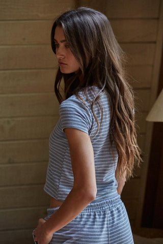 Sunday Lounge Striped Top - Grey Blue