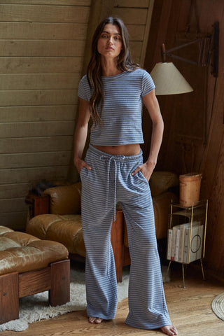 Sunday Lounge Striped Pants - Grey Blue