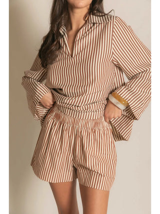 Newport Striped Elastic Shorts Brown/Cream