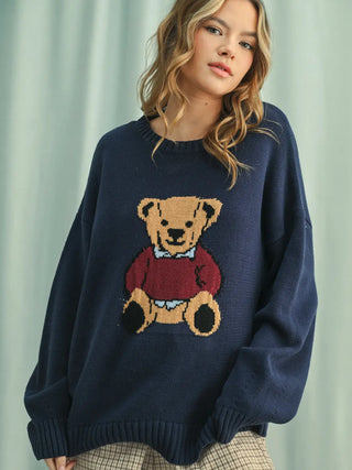 Teddy Bear Knit Sweater / Navy
