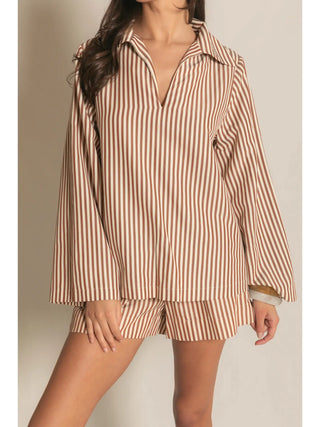 Newport Striped Elastic Shorts Brown/Cream