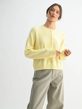 Michelle Henley Button Up Sweater / Lemon