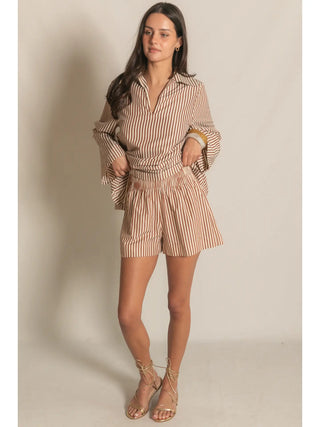 Newport Striped Elastic Shorts Brown/Cream