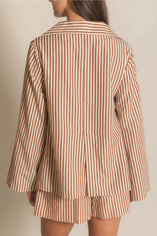 Newport Striped Poplin V-Neck Blouse Brown/Cream