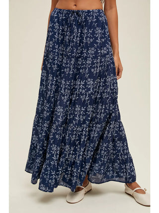 Kaylee Floral Tiered Maxi Skit / Navy & Cream