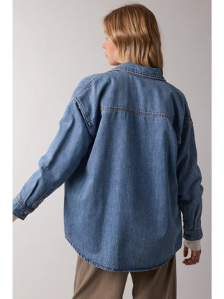 Daisy Washed Button-Up Denim Top / Medium Denim