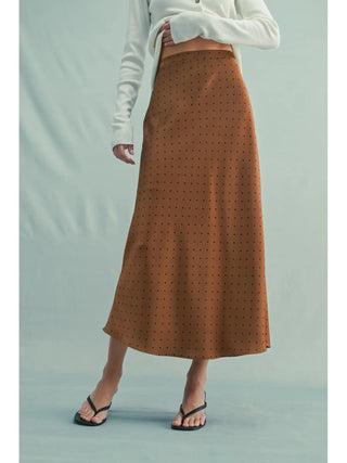 Honey Polka Dot Satin Midi Skirt / Chocolate & Black