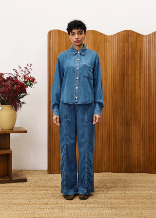 Melisse Denim Blue Button Down Top