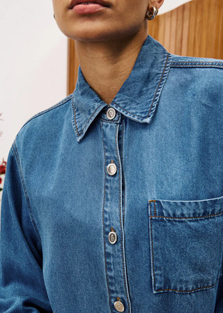 Melisse Denim Blue Button Down Top